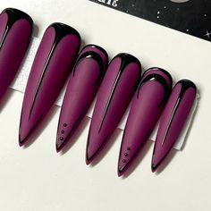 READY TO SHIP - XXL STILETTO - CUSTOM SIZE 16/12/13/12/9 INCLUDES A BUILDER GEL UPGRADE AT NO CHARGE. Wicked 2.0: (revamp of my original “wicked” set) velvet matte maroon base with glossy black moons and detailing. Purchase includes an application kit, consisting of detailed instructions, a sealed and sanitary mani kit (100/180 file, buffer block, cuticle pusher), 2 alcohol pads and nail tabs or glue. Only one kit is sent per order. Extra kits and kit contents can be picked up in the “kits & upg Gothic Nail Art, Vampire Nails, Witchy Nails, Builder Gel, Dark Nails, Cuticle Pusher