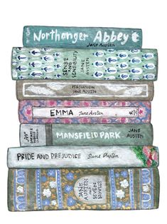 a stack of books with the title'northanger abbeye'written on them