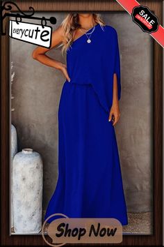 One-shoulder Solid Split Side Maxi Dress P13797 Dresses By Length, Long Maxi Dress, Women's Fashion Dresses, Long Dress, One Shoulder, Fashion Dresses, Split, Maxi Dress, Dresses