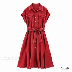 Lasaky - Classic Design Long Dress with Simple, Adjustable Closure Casual Red Belted Dress, Red Dress With Pockets For Day Out, Modest Long Dresses, Tube Top And Skirt, Modest Maxi Dress, Modest Maxi, Sleeve Gown, Feminine Fashion, Long Sleeve Gown