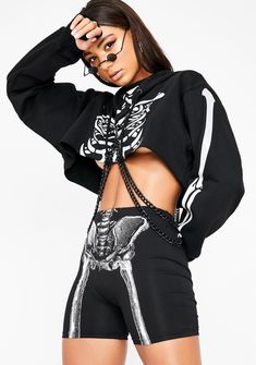 Halloween Graphic Skeleton Biker Shorts – Dolls Kill Cut Out Hoodie, Big Hoodies, Skeleton Print, Costume Store, Clothing Details, Tie Dye Hoodie, Halloween Costumes Women, Hooded Sweater, Shorts Black