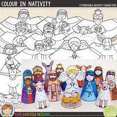 the nativity scene is depicted in this coloring book