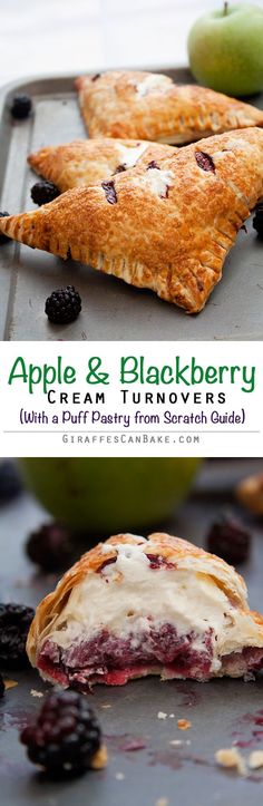 an apple and blackberry pie is shown on a baking sheet