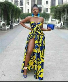 Ankara dress Yellow Bohemian Evening Dress, Bohemian Yellow Evening Dresses, African Dresses For Women Ankara, African Shop, Wrapped Dress, African Party Dresses, Ankara Clothing, African Fabric Dress, Dress Ankara