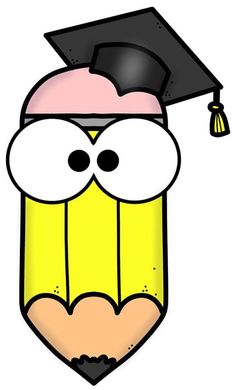 a drawing of a pencil with a graduation cap on it's head and eyes