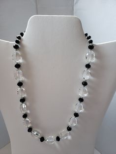 "Very pretty clear crystal and black crystal necklace is 17 1/2' long with a 3\" extender chain. The 3/4\"  oval clear crystal faceted beads make a great necklace for every day wear." Black Crystal Necklace, Black Beaded Necklace, Crystal Bead Necklace, Black Bead Necklace, Oval Beads, Homemade Jewelry, Beaded Jewelry Diy, Jewelry Diy, Black Crystals