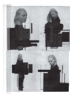 four different images of a woman sitting in a chair with her head turned to the side