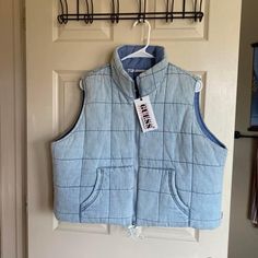 Mama L Nwt Guess Puffer Denim Vest Retails For $128 $50ff Shipped Casual Light Wash Denim Vest For Work, Blue Denim Vest For Workwear In Fall, Blue Denim Vest For Fall Workwear, Casual Denim Vest For Winter Workwear, Casual Winter Denim Vest For Work, Casual Winter Workwear Denim Vest, Spring Light Wash Utility Outerwear, Casual Denim Vest For Workwear In Fall, Blue Relaxed Fit Denim Vest For Fall