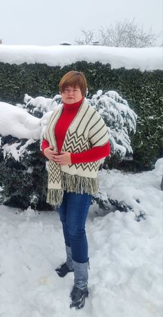 "This hand knitted warm scarf will keep you warm in cold weather. it is wide and long and can serve as a cape, covering most of the body. it is very warm, because it is knitted with double knitting and each side has its own main color. The photo was taken at -9 degrees Celsius and it was warm in it! Wash in \"hand\" without spin, naturally drying" Warm Scarf, Double Knitting, Latvia, Main Colors, Winter Scarf, Cold Weather, Hand Knitting, Knitted Scarf, Cape