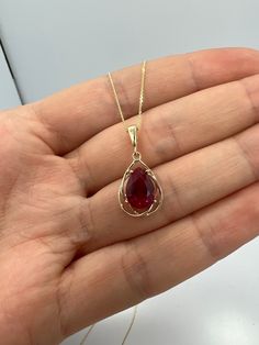 This is a beautiful pear teardrop pendant design. It is set in real solid 14Kt Gold and the chain is 14Kt Gold as well.  I have this pendant available with all gemstones that you can see in my store. You can choose if you want 14Kt White Gold, 14Kt Yellow Gold or 14Kt Rose Gold.  This is the perfect gift for mom, wife, fiancee, girlfriend, valentine, daughter, family or friend. It is a special gift for mother's day, valentine's day, wedding, anniversary, birthday, Christmas, Easter, New Year's a Ruby Locket Designs, Ruby And Gold Necklace, Gemstone Pendant Design, Pear-shaped Gemstone Drop Necklace In Yellow Gold, Yellow Gold Pear-shaped Gemstone Drop Necklace, Pear-shaped Birthstone Drop Necklace, Elegant Gold Ruby Jewelry, Pendant Gold Design, Ruby Jewelry Necklaces Gold