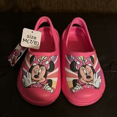 Disney Junior Minnie Shoes In A Size M 7/8 For Little Girls. These Shoes Are Pink, Black And White. Synthetic Sneakers With Character Print And Round Toe, Cute Closed Toe Synthetic Sneakers, Cute Non-slip Synthetic Sneakers, Pink Disney Sneakers With Round Toe, Disney Pink Round Toe Sneakers, Minnie Mouse Sneakers With Round Toe In Synthetic, Minnie Mouse Synthetic Sneakers With Round Toe, Casual Pink Minnie Mouse Sneakers, Minnie Shoes