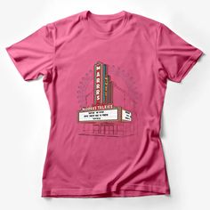 Vintage Cinema Marquee T-Shirt, Retro Movie Theater Sign Tee, Colorful Graphic Shirt, Unisex Fashion Top Female T-Shirt Custom graphic T-Shirt.Customize your color Pink Crew Neck T-shirt Fan Apparel, Pink Crew Neck T-shirt For Fans, Pink T-shirt With Sublimation Print For Fans, Pink Graphic Design T-shirt For Fan Merchandise, Pink Sublimation Print T-shirt For Fan Merchandise, Pink Graphic Print Fan Apparel T-shirt, Pink Band Merch T-shirt With Sublimation Print, Pink Graphic Design Top For Fans, Pink Relaxed Fit Band Merch T-shirt