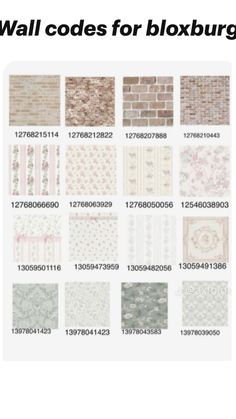 various wall tiles with different designs and numbers on them, all in white and pink