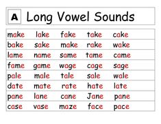 a long voel sounds worksheet with the words in red and black on it