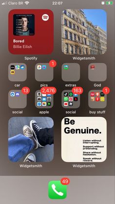 an iphone screen with several different images on it and the text be genuine in red