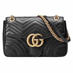 Gucci Classic Shoulder Bag With Chain Strap, Classic Gucci Shoulder Bag With Chain Strap, Classic Gucci Bag With Chain Strap, Chic Gucci Shoulder Bag With Cc Turnlock, Chic Gucci Shoulder Bag With Cc Turnlock Closure, Gucci Leather Shoulder Bag With Cc Turnlock Closure, Black Gold Chain, Gucci Gg Marmont, Gg Marmont