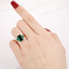 Antique 3.55CT Lab Created Emerald Center Engagement Ring, Anniversary Gift Ring,Promise Ring,Birthstone Ring,Personalized Handcrafted Ring ----------Details info: Metal: Solid 14K Gold / S925 Silver With Gold Plated (Solid 10K/14K/18K White Gold/Yellow Gold/Rose Gold) available to customize,pls feel free to contact us. Ring Size: We usually offer US size 3-10 as listed, need other sizes, pls feel free to contact us. Engagement Ring: Band width is approximately 2.3mm Center Stone: Lab Created Em Three Stone Gemstone Ring For Gift, Emerald Cut Crystal Ring With Accent Stones As Gift, May Birthstone Crystal Ring For Jewelry Making, Emerald Ring Gemstones As A Gift, Emerald Ring Gemstones For Gift, Three Stone May Birthstone Rings As Gift, Emerald Three Stone Promise Ring Jewelry, Emerald Open Ring With Accent Stones For Anniversary, Emerald Three Stone Birthstone Ring As Gift