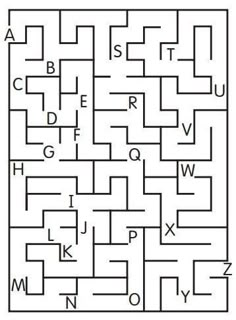 an image of a maze with letters and numbers in the form of squares or rectangles