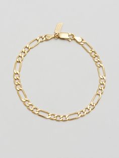 Product image of XL Figaro Chain Bracelet. Light grey background. 14k Gold Figaro Chain Bracelet, Classic Gold Plated Figaro Chain Bracelet, Yellow Gold Bracelet With Figaro Chain, Yellow Gold Plated Figaro Chain Bracelet, Elegant Gold-plated Figaro Chain Bracelet, Figaro Chains, Pearl Gemstone, Silver Pearls, Holiday Gift Guide