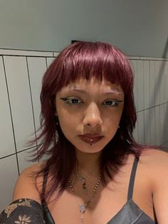 #shorthairstyles #darkhairstyles #purplehair #woc Thick Eyebrows, Purple Hair, Eyebrows, Bangs, Short Hair Styles, Hair Cuts, Hair Styles, Hair, Pins