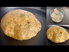 the process of making bread is shown in three different stages, including being made into an omelet