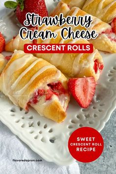 strawberry cream cheese crescent rolls on a white plate