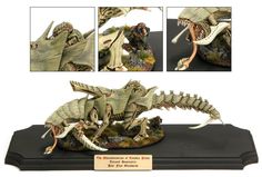 an image of a dinosaur model on a black base with three different images in the background