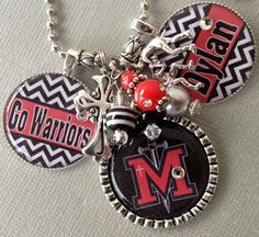 "This listing is for a triple pendant necklace that can be customized for you in any team colors for any sport! The main pendant will come customized with beads to match team colors, and will be personalized however you would like - Wrestling Mom, Baseball Mom, Proud Mom, mascot name and logo,etc. The accent pendants can be customized too - team logo, name and number of player or team name on chevron, etc. The custom pendants come dangling from a 24 inch ball chain necklace that can easily be cu Black Team Spirit Jewelry For Game Day, Customizable Team Spirit Jewelry For Game Day, Personalized School Spirit Jewelry For Game Day, School Spirit Personalized Jewelry For Game Day, Customizable Team Spirit Sports Jewelry, Personalized Round Sports Jewelry, School Spirit White Jewelry As Gift, White School Spirit Jewelry As Gift, White School Spirit Jewelry As A Gift