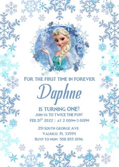 a frozen princess birthday party with snowflakes and an image of raphine on it