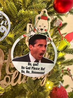 a christmas ornament with a photo of a man in a suit and tie