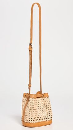 Bembien Benna Mini Bucket Bag | SHOPBOP Designer Straw Bag With Adjustable Strap, Designer Straw Bag With Adjustable Strap In Natural Color, Designer Summer Straw Bag With Detachable Strap, Luxury Natural Straw Bag With Adjustable Strap, Elegant Beige Straw Bag With Leather Trim, Mini Bucket, Mini Bucket Bags, Leather Trims, Bucket Bag