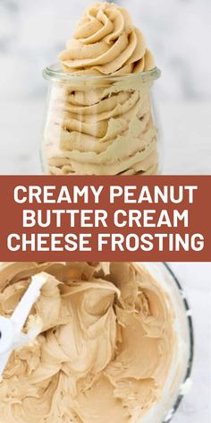 creamy peanut butter cream cheese frosting in a glass bowl