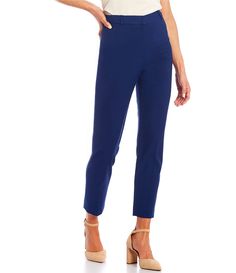 From Alex Marie&#x2C; these pants feature:Flat front silhouetteslim leghigh riseLinedFront hook/zip closureApprox. 28.25" inseamPolyester/rayon/elastaneMachine wash/line dryImported. Navy Stretch Ankle-length Pants, Alex Marie, Beauty Expert, Ankle Pants, Dillard's, Pajama Pants, High Rise, Shop Now, Pants