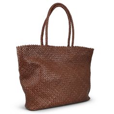 Allan K Habiba Dama Leather Woven Shopper Bag is composed of soft goat leather. There are three inner pockets offering security and organization. Completely handwoven with just one piece! Details ·Dama (type of weave design) Composition: 100% woven goat leather · Twin top tubular woven goat leather handles with 2 silver metal snaps · Inside the lining bag: 3 inner pockets (2 open and 1 zipped) Size & dimensions · Height 30 cm x Width 45 cm x Depth 11 cm · Handle drop length: 26 cm Imported from Brown Woven Leather Bag For Daily Use, Luxury Handwoven Leather Bag, Brown Leather Shoulder Bag With Intrecciato Weave, Leather Shoulder Bag With Braided Handles For Market, Leather Handwoven Shoulder Bag, Luxury Leather Handwoven Shoulder Bag, Leather Bag With Intrecciato Weave For Errands, Brown Woven Leather Bag For Market, Everyday Handwoven Leather Bags