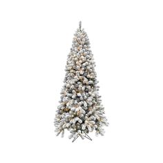 a white christmas tree with lights and snow on the branches, against a white background