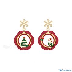 OrcaJump - Exquisite Holiday Earrings - Luxurious Plush Style - Striking Red and Green Design Red Jewelry For New Year Holiday, Red Christmas Earrings For Party, Red Dangle Earrings For Christmas, Red Drop Earrings For Holiday, Red Earrings For Christmas Party, Red Festive Earrings For New Year, Red Earrings For New Year's Festive Occasion, Red Jewelry For New Year Party, Red New Year Party Jewelry