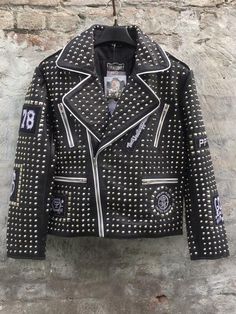 Crafted Leather New Handmade Men's Philipp Plein Punk Rock Studded Adorable Fashionable Leather Jacket on Storenvy Rock Jacket, Concert Wear, Leather Kilt, Leather Jacket Dress, Studded Jacket, Leather Jacket Style, Jacket Zipper, Biker Leather, Punk Style