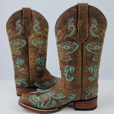 Brand New Circle G Boots Turquoise Dragonfly. I Got Them For Christmas, But They Are Too Small. These Run Smaller Than My Corral Boots But Same Manufacturer. Would Be Perfect For A 6.5 Foot. Turquoise Cowboy Boots, Black Leather Cowboy Boots, Western Embroidery, Suede Cowboy Boots, Brown Cowboy Boots, Women's Circle, Corral Boots, Western Ankle Boots, Embroidered Boots