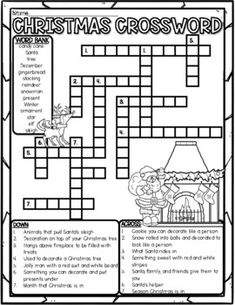 the christmas crossword worksheet for kids to learn how to read and write