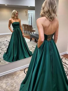 Silhouette:?A Line Waist: Natural Sleeve Length: Sleeveless Fabric:?Satin Shown Color: Emerald Green Built-In Bra: Yes Dark Green Formal Dresses, Emerald Prom, Neon Prom Dress, 2024 Green, Simple Evening Dress, Ballroom Dance Dress, Prom Dresses Simple, Emerald Dresses, Winter Air