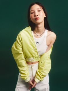 Editor's notesIt is an oversized fit stadium jacket. The comfy jacket is made of a lightweight nylon fabric. It is a basic and casual jacket that features snap button closure, lining, and stripe patterned ribbed cotton neck, cuffs, and hem.- Oversized fit- Snap button- Cropped length- Stripe patterned, Ribbed neck, cuffs, hem- Lightweight jacketMeasurements(in.)One Size- Length: 18.9 in.- Chest: 24.8 in.- Shoulder: 22 in.- Sleeve Length: 20.9 in.*Model info: Height 5’ 8” / Fitting size: One Size Oversized Varsity Jacket For Spring, Trendy Oversized Varsity Jacket For Spring, Sporty Spring Varsity Jacket With Long Sleeves, Spring Outerwear With Ribbed Cuffs, Trendy Spring Track Jacket For College, Trendy College Track Jacket For Spring, Sporty Oversized Varsity Jacket For Spring, Oversized Casual Varsity Jacket For Spring, Oversized Long Sleeve Spring Varsity Jacket