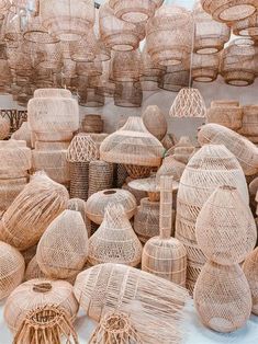 woven baskets are stacked on top of each other