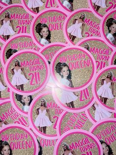 the stickers are all pink and have pictures of barbies on them, as well as numbers