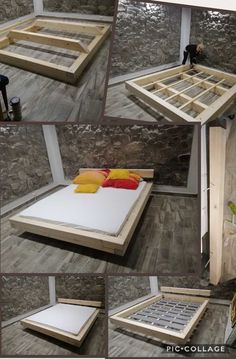 several pictures of different types of furniture made out of pallet wood and plywood