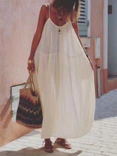 Long Skirt Solid Color Stitching Cotton and Linen Sleeveless Sling Dress Linen Maxi Dress Summer, Casual Bohemian Style, White Linen Maxi Dress, Beach Dress Summer, Maxi Dress Summer, Loose Maxi Dress, Maroon Dress, Cotton Linen Dresses, Sling Dress