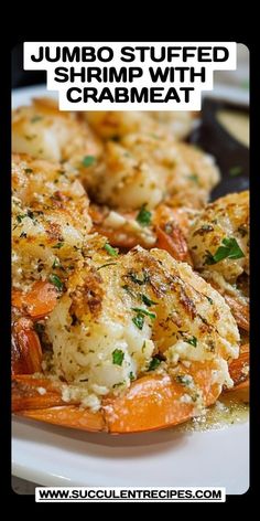 shrimp with crab meat and parsley on top is featured in this recipe for jumbo stuffed shrimp