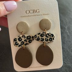 Handmade By Me Nwot Lightweight Tan And Brown Polymer Clay Leopard Print, Leopard Clay Earrings, Leopard Clay Earrings Stud, Trendy Leopard Print Dangle Jewelry, Leopard Print Earrings Clay, Trendy Leopard Print Dangle Earrings, Girly Jewelry, Earrings Color, Leopard Print