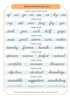 cursive handwriting practice Cursive Writing Fonts, Cursive Writing For Kids, Six Letter Words, Css Basics