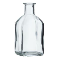 a clear glass bottle with no lid on a white background for use as a vase