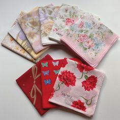 This handkerchief is square, the size is about 16", 17" handkerchief 16" = 6 pcs handkerchief 17" = 3 pcs Brand:  Japan Vintage Style, JUNKO KOSHINO, renoma, Sophisty, HANAE MORI Material: Cotton 100% Color: in Multicolor Condition: Used It is a very beautiful handkerchief. EXQUISITE!! Please, see to the picture  before bidding !!! Excellent condition in shape, color and pattern... Shipping Free Shipping handing WORLDWIDE. The package will be shipped directly from Thailand via standard airmail, Vintage Pink Handkerchief With Floral Print, Retro Pink Handkerchiefs As Gift, Vintage Cotton Handkerchiefs For Spring, Vintage Cotton Handkerchiefs With Floral Print, Vintage Floral Print Cotton Handkerchiefs, Vintage Handkerchiefs For Spring Gift, Pink Cotton Handkerchief For Spring, Vintage Pink Handkerchiefs For Wedding, Pink Spring Handkerchiefs For Gifts